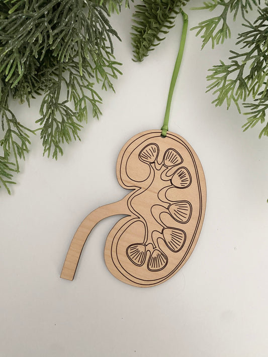 Kidney engraved wood ornament