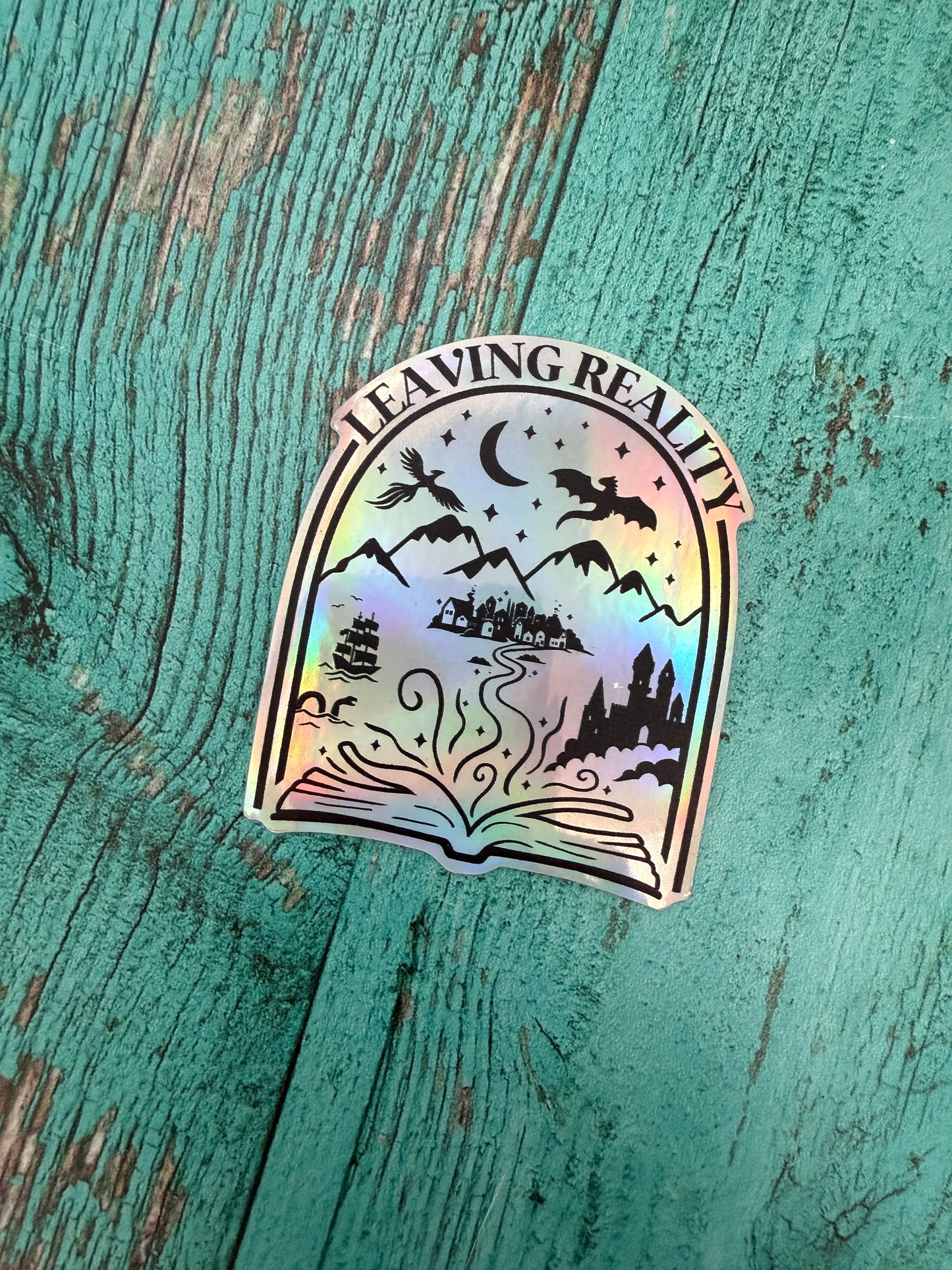 Leaving reality holographic sticker
