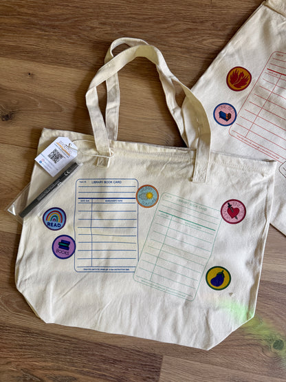 Library card tote bag