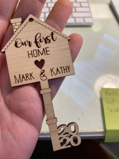 Personalized New Home Key Wood Ornament