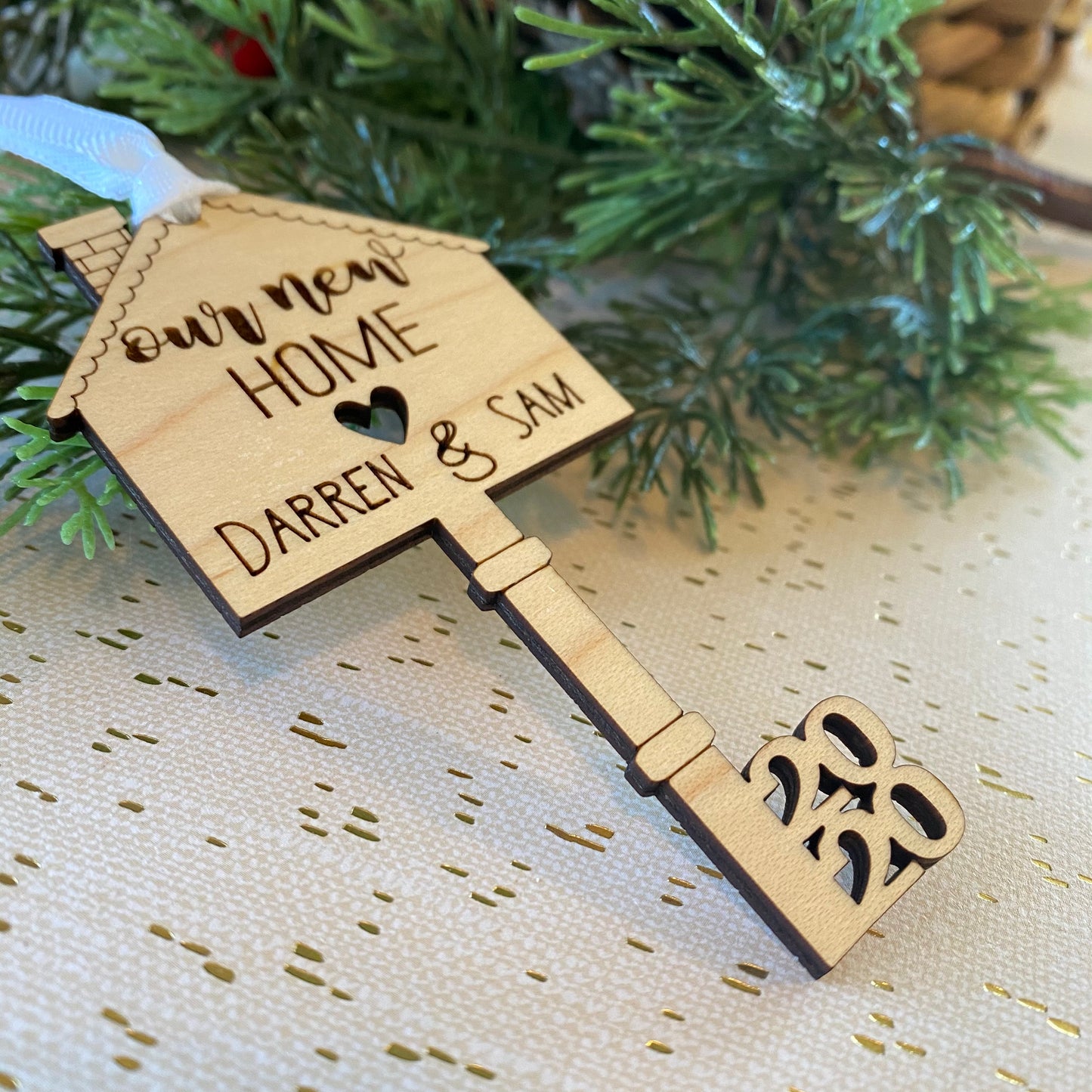 Personalized New Home Key Wood Ornament