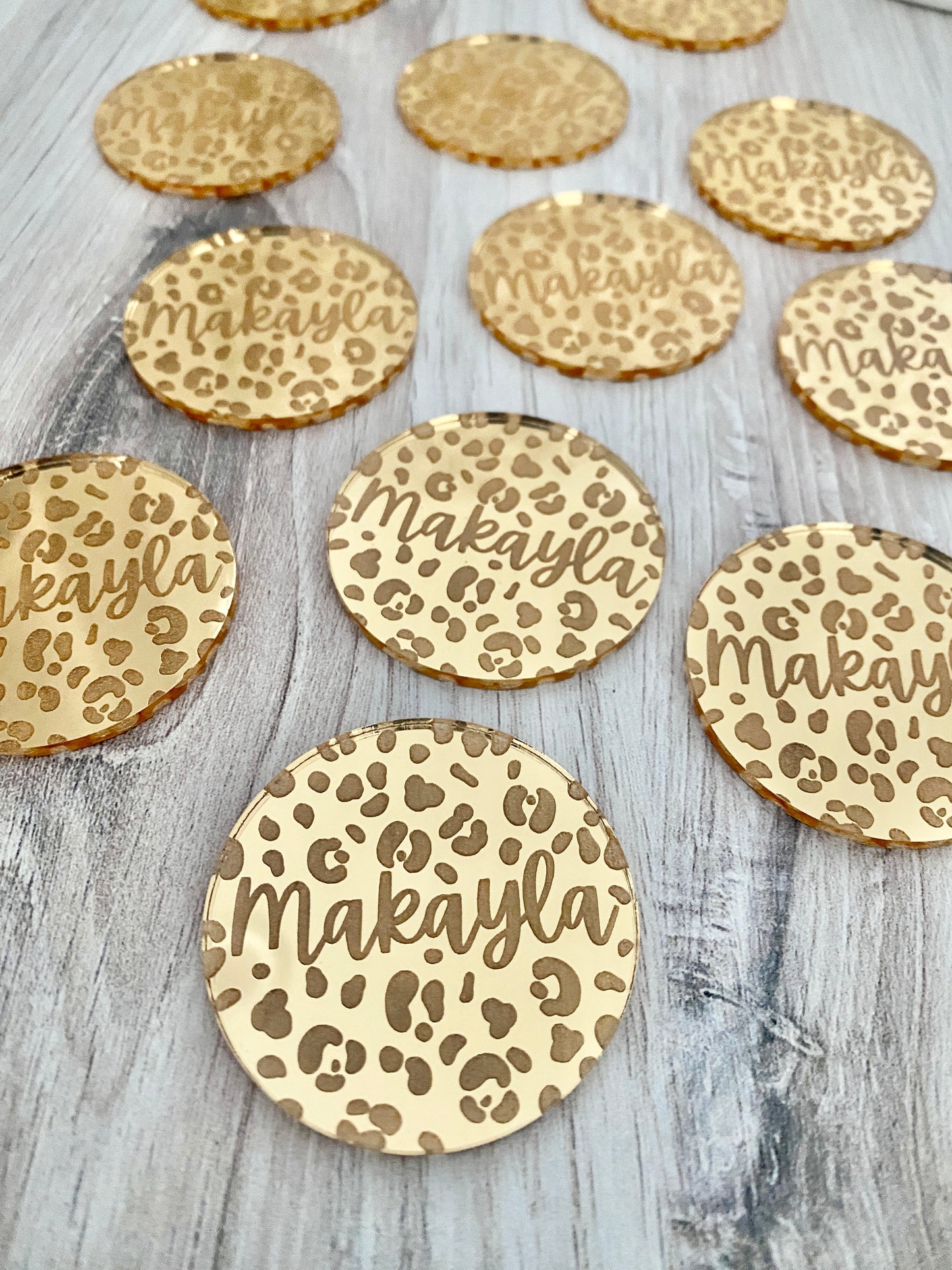 Personalized Leopard Circle Cupcake Charms