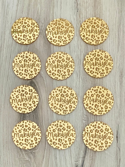 Personalized Leopard Circle Cupcake Charms