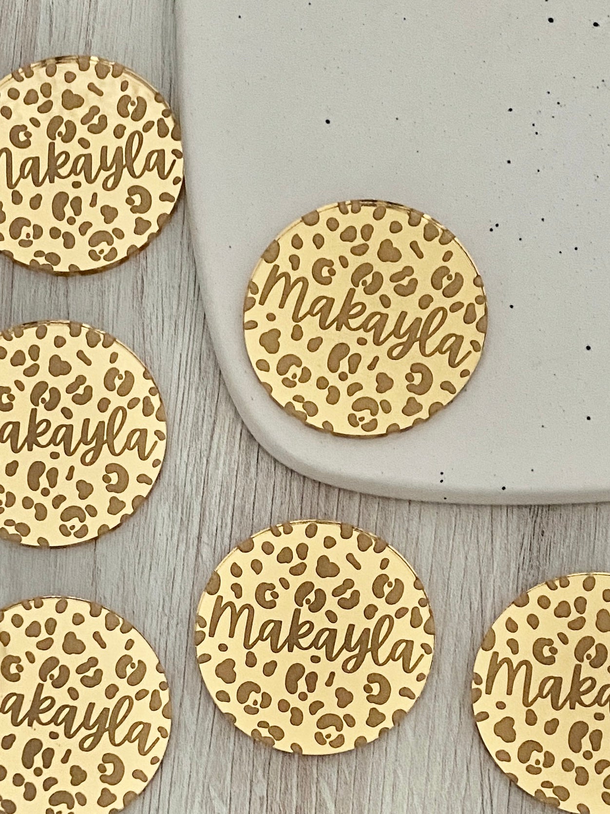 Personalized Leopard Circle Cupcake Charms