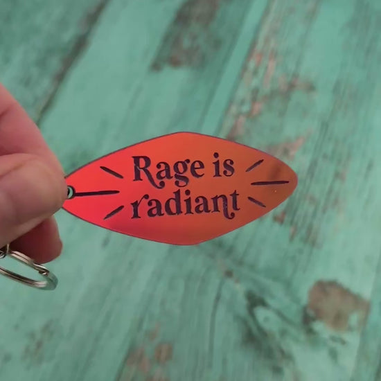 Rage is radiant handmade keychain in sunset iridescent