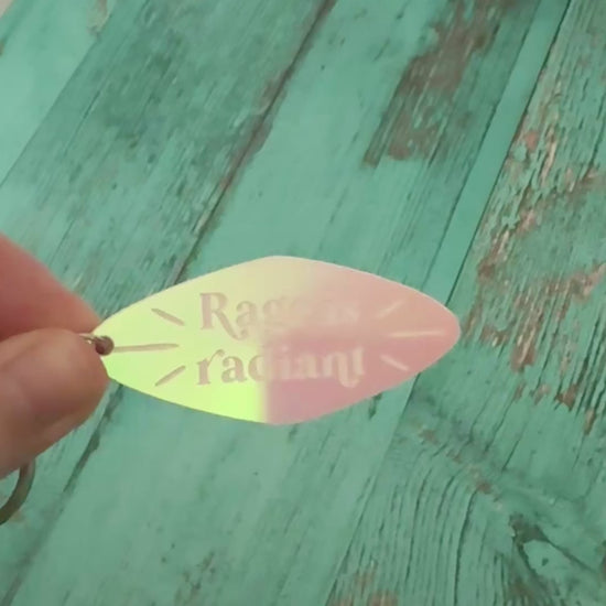 Rage is radiant handmade keychain pink iridescent acrylic
