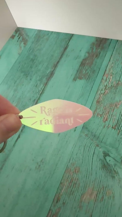 Rage is radiant handmade keychain pink iridescent acrylic