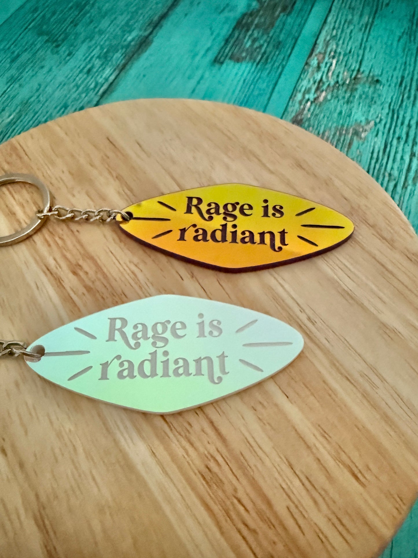 Rage is radiant handmade iridescent keychains