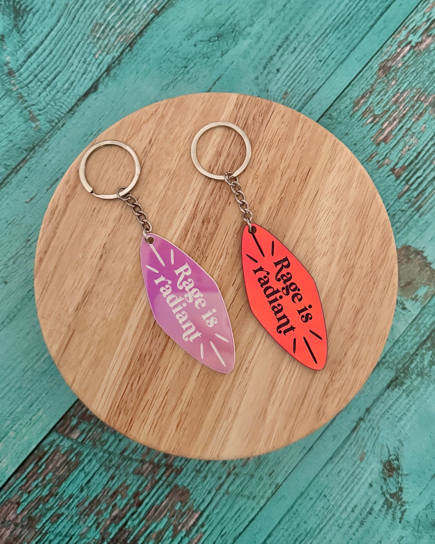 Rage is radiant handmade iridescent keychains