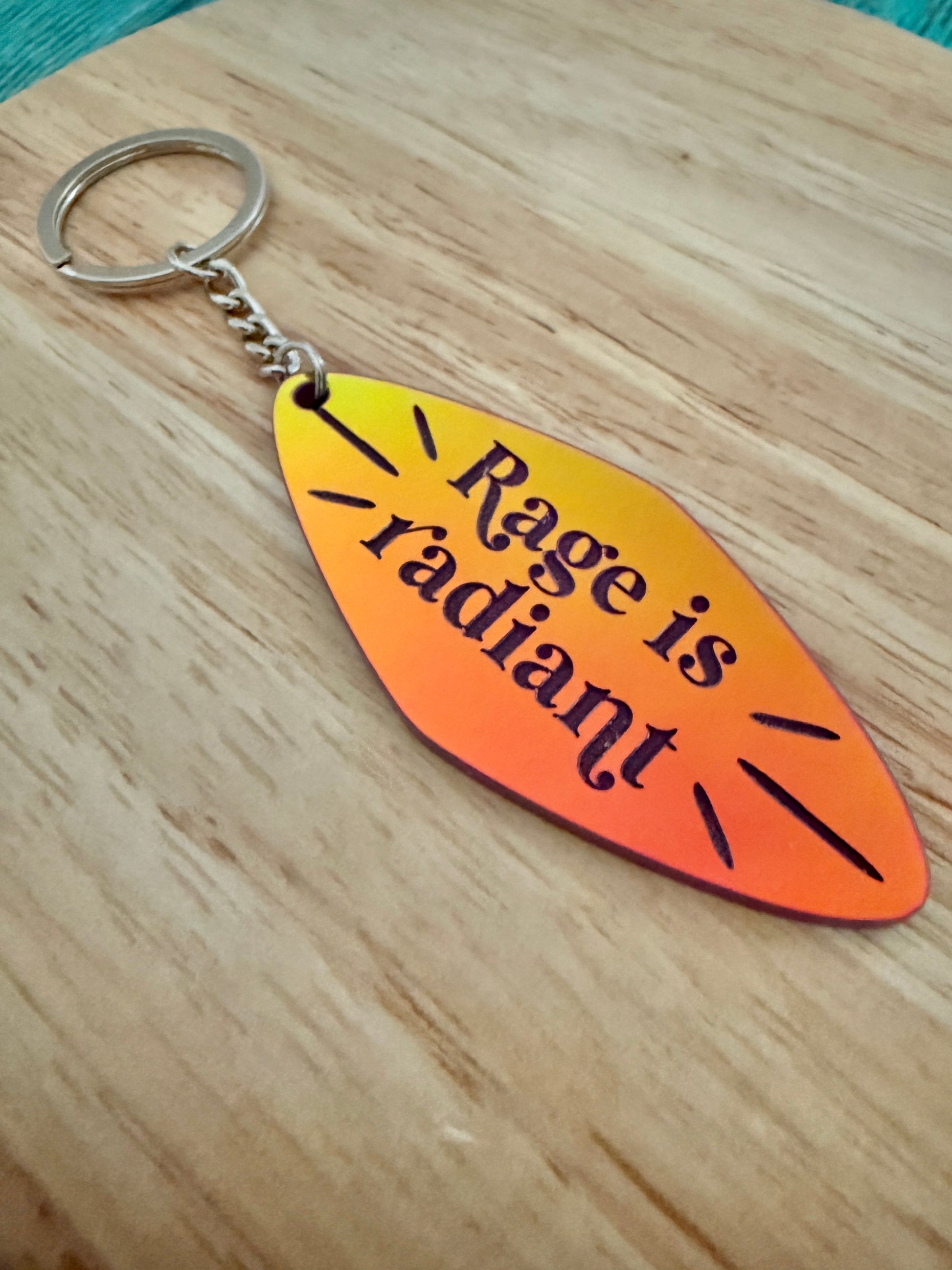 Rage is radiant handmade keychain sunset iridescent