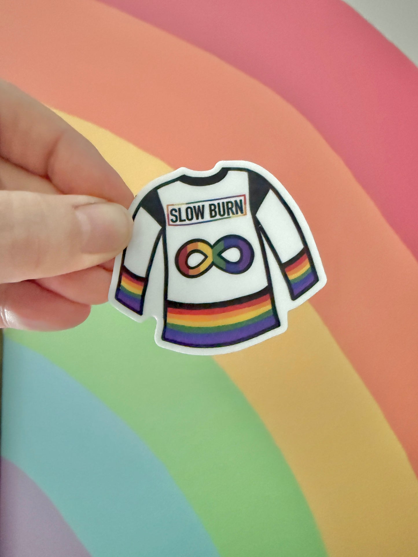 Slow Burn rainbow hockey jersey pride sticker
