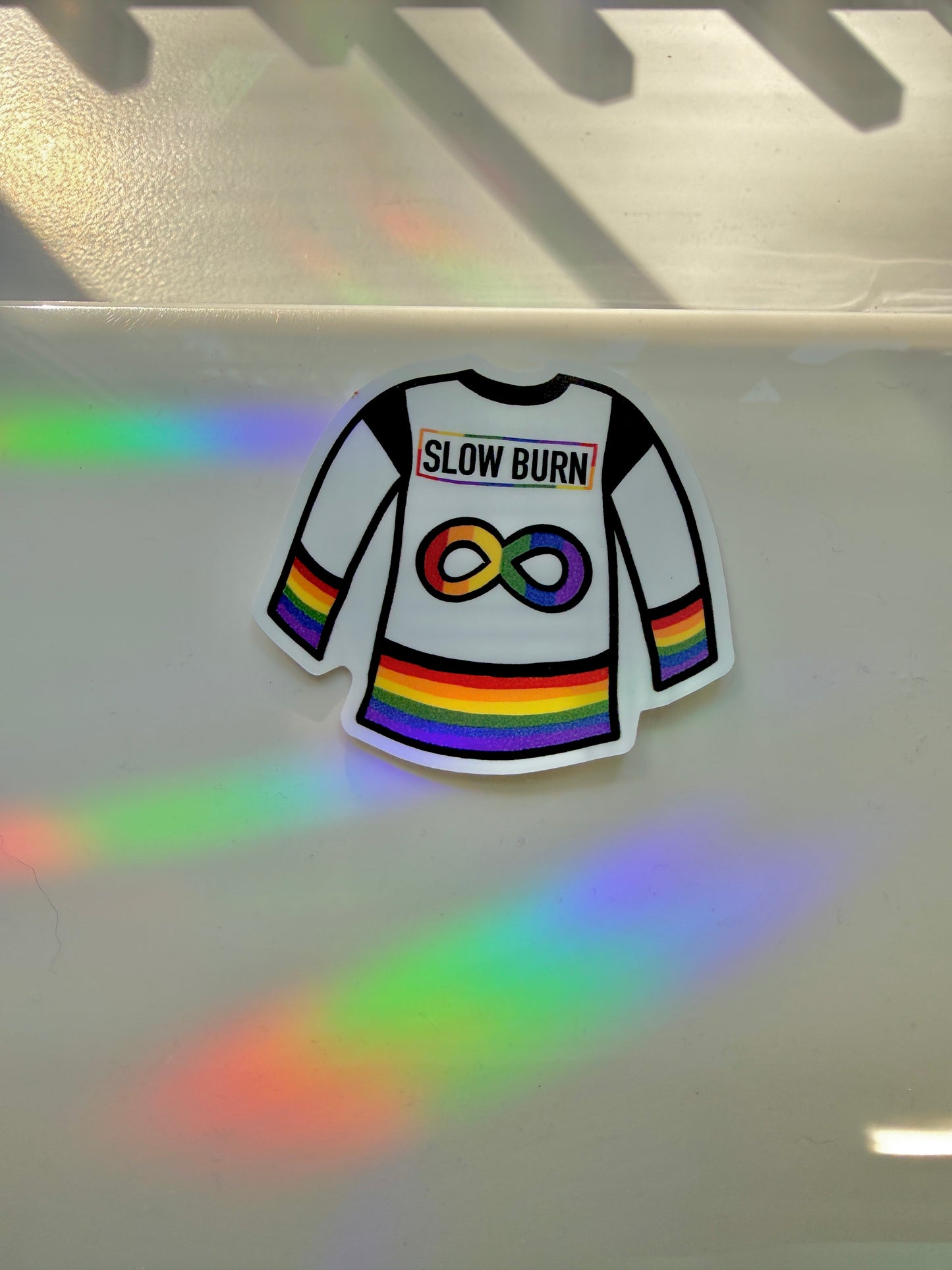 Slow Burn rainbow hockey jersey pride sticker