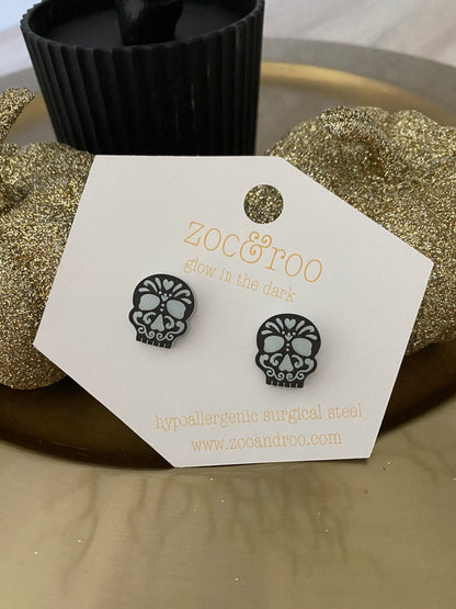 Glow in the dark sugar skull studs