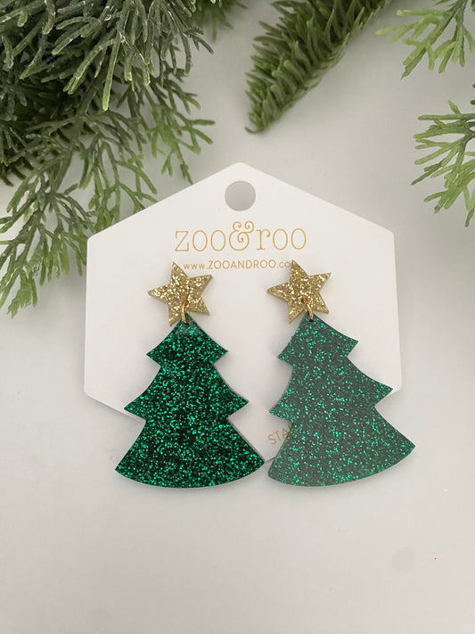 Green Glitter Tree Dangles