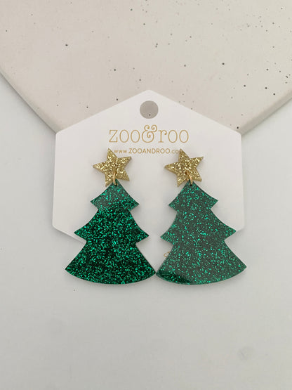 Green Glitter Tree Dangles