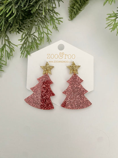 Pink Glitter Tree Dangles