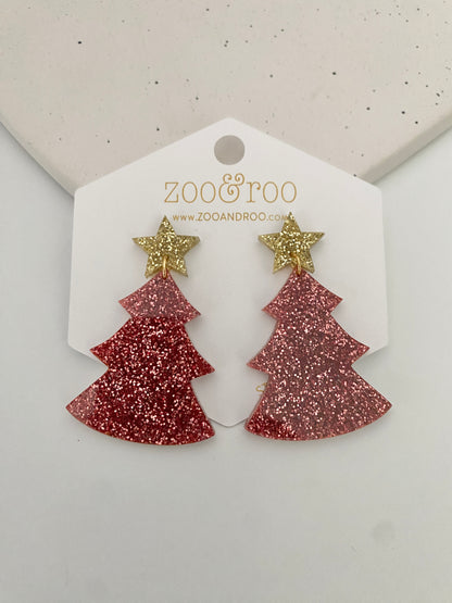 Pink Glitter Tree Dangles