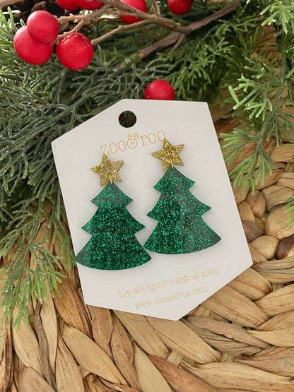 Green Glitter Tree Dangles